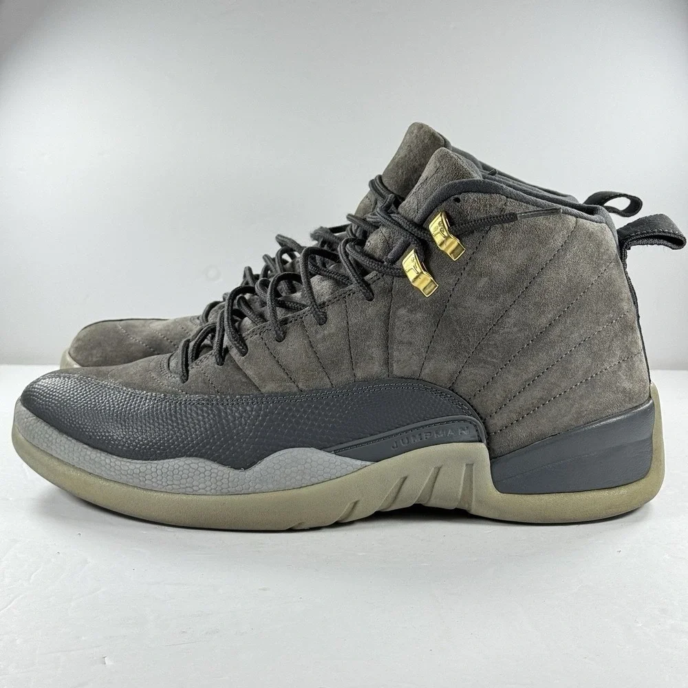 Air Jordan 12 Retro‎ Dark Grey Suede Gold Eyelets Men's Size 12 130690-005